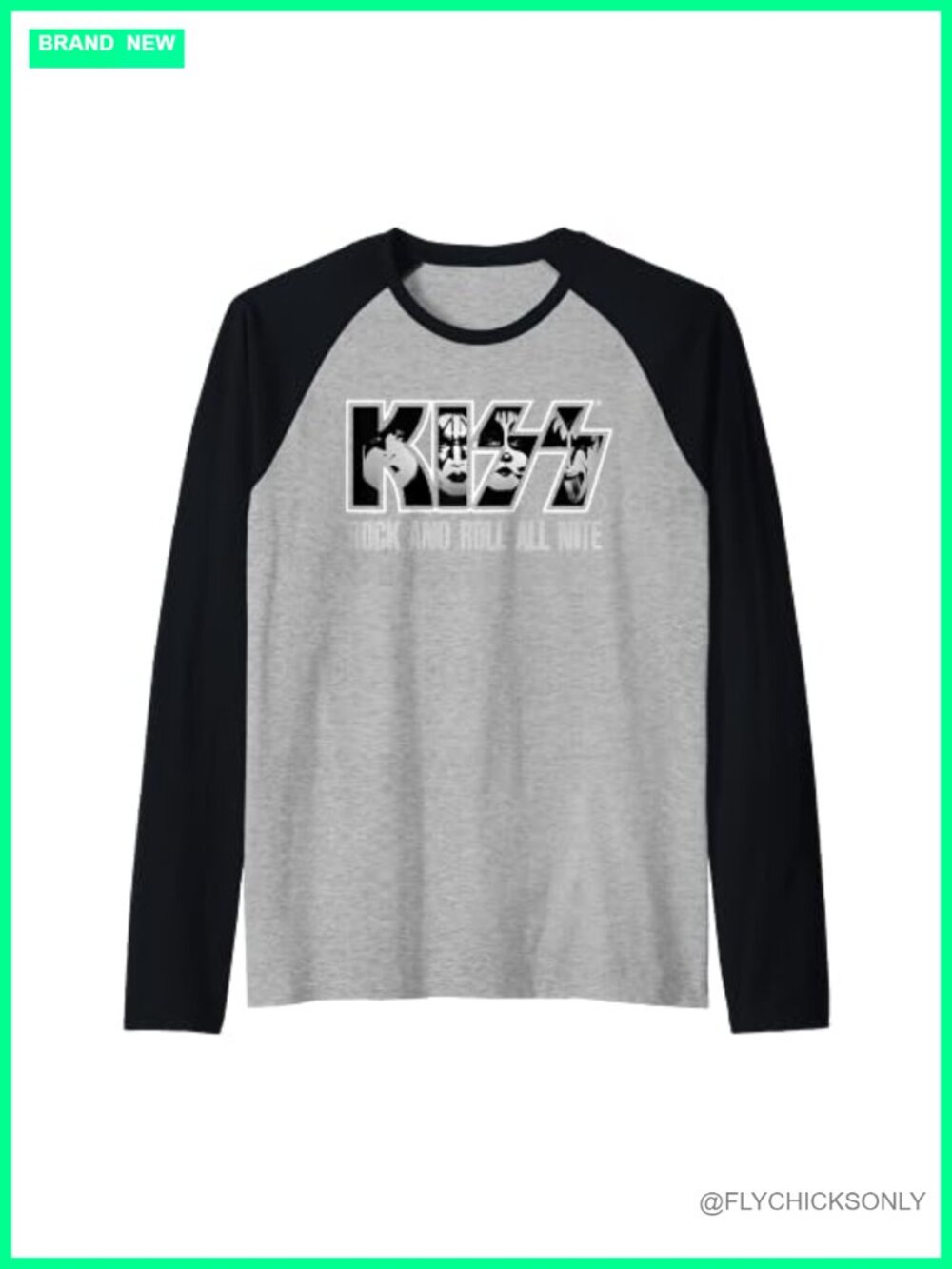 KISS All Nite Raglan Baseball Tee V-Neck Music Graphic Casual Party Top